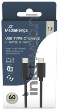 MediaRange MRCS213 - USB-C 3.0 60W Oplaad en Datakabel - 1.2m zwart