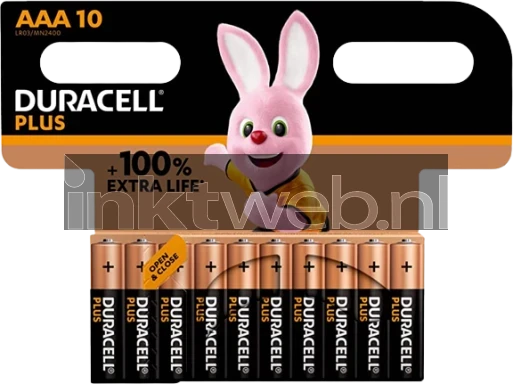 Duracell Alkaline, Micro, AAA, LR03, 1.5V Plus (10-Pack) Front box