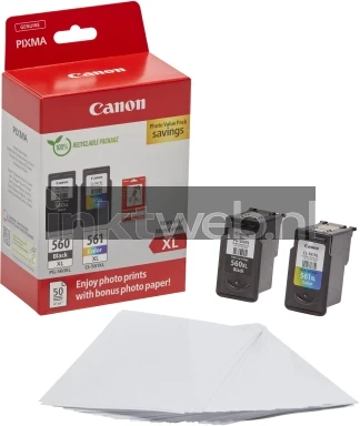 Canon PG-560XL / CL-561XL Multipack met fotopapier zwart en kleur Combined box and product