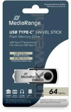 MediaRange USB-C Stick 3.2 Gen 1-64GB zwart Front box