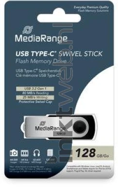 MediaRange USB C Stick-3.2 Gen1-128GB zilver