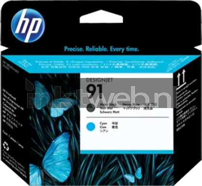 HP 91 printkop mat zwart en cyaan Front box