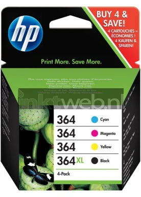 HP 364CMY en 364XLBK (Opruiming 4x losse bundel) zwart en kleur