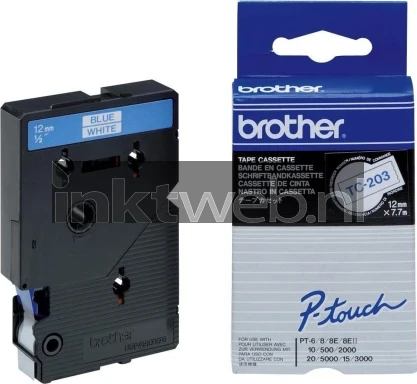 Brother TC-203 blauw op wit breedte 12 mm