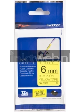 Brother TZE-FX611 flexible tape zwart op geel breedte 6 mm