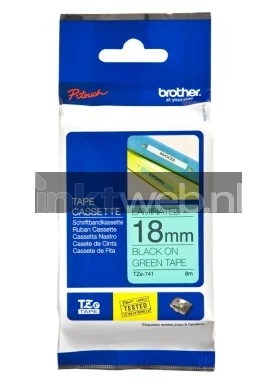 Brother TZE-741 zwart op groen breedte 18 mm