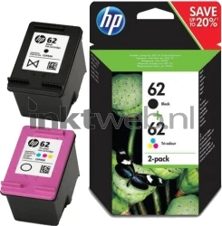 HP 62 Combo pack zwart en kleur Combined box and product