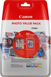 Canon CLI-571 4-pack en fotopapier zwart en kleur Front box