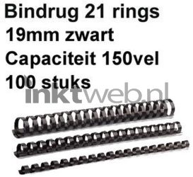Fellowes Bindrug 19mm 21rings A4 100 stuks zwart Product only