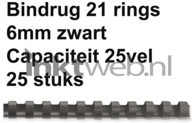 Fellowes Bindrug 6mm 21rings A4 25 stuks zwart Product only