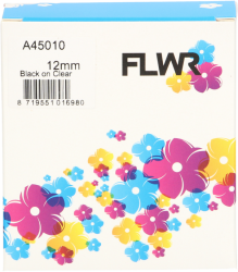 FLWR Dymo  45010 zwart op transparant breedte 12 mm Front box