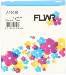 FLWR Dymo  45010 zwart op transparant breedte 12 mm Front box