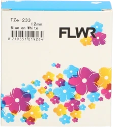 FLWR Brother  TZE-233 blauw op wit breedte 12 mm Front box