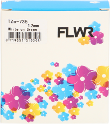 FLWR Brother  TZE-735 wit op groen breedte 12 mm Front box
