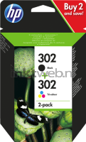 HP 302 Multipack (Opruiming 2 x 1-pack los outlet) zwart en kleur
