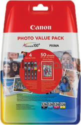 Canon CLI-526 4-pack met fotopapier zwart en kleur Front box