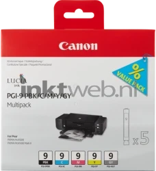 Canon PGI-9 Multipack PBK, C, M, Y, GY (Opruiming 5 x 1-pack los) zwart en kleur 1034B013
