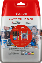 Canon CLI-551 Multipack met fotopapier zwart en kleur Front box