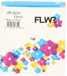 FLWR Brother  TZE-S231 sterk klevend zwart op wit breedte 12 mm Front box