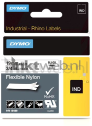 Dymo  Flexibel Nylon lettertape zwart op wit breedte 19 mm Front box