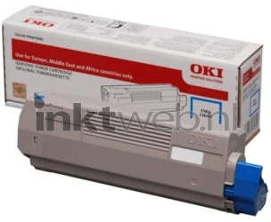 Oki C532 / MC573 Toner cyaan Combined box and product