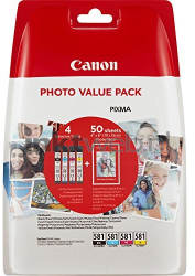 Canon CLI-581 4-pack met fotopapier zwart en kleur Front box