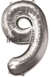Haza Opblaas Cijfer 9, 92cm zilver Product only