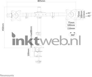 Neomounts FPMA-DCB100DBLACK | Dubbele monitorarm met bureauklem zwart Product only