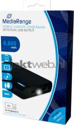 MediaRange Powerbank 8.800 mAh met 2x USB uitgang en zaklamp