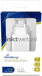 MediaRange Dubbele USB-lichtnetlader 3.1 A vermogen wit Front box