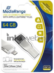MediaRange USB 3.0 combo flash drive met Apple Lightning plug 64GB Front box