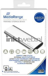 MediaRange Externe Solid State Drive 480GB, USB C zilver Front box