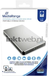 MediaRange Externe harde schijf 2TB, USB 3.0 zilver Front box