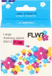 FLWR Dymo  99012 adreslabel 89 mm x 36 mm  roze Front box