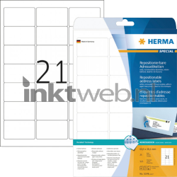 Herma 5074 Verwijderbare Papieretiket 63,5 x 38,1mm wit Product only