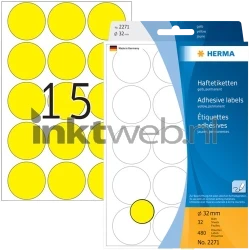 Herma 2271 Permanente papieretiket 32mm rond geel Product only