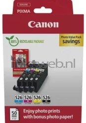 Canon CLI-526 4-pack met fotopapier zwart en kleur Front box