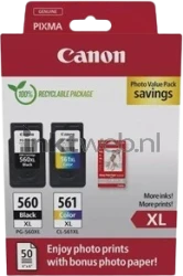 Canon PG-560XL / CL-561XL Multipack met fotopapier zwart en kleur Front box