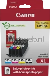 Canon CLI-551XL Multipack met fotopapier zwart en kleur Front box