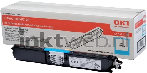 Oki C110/C130/MC160 HC Toner cyaan Combined box and product