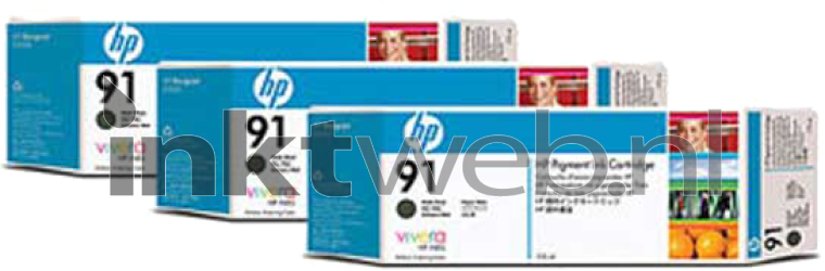 HP 91 3-pack mat zwart Front box