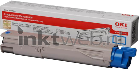 Oki C3300/C3400/C3450/C3600 Toner HC cyaan Combined box and product
