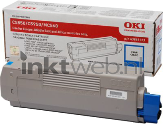 Oki C5850 / C5950 Toner cyaan Combined box and product