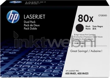 HP 80X Duo-Pack (Opruiming 2 x 1-pack los) zwart CF280XD