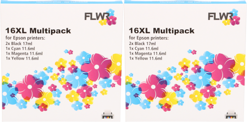 FLWR Epson 16XL Multipack (2 sets) zwart en kleur Front box