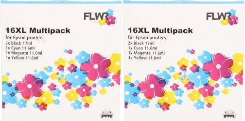 FLWR Epson 16XL Multipack (2 sets) zwart en kleur Front box