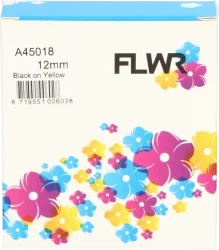 FLWR Dymo  45018 zwart op geel breedte 12 mm Front box