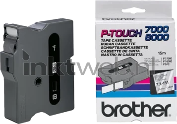 Brother  TX-151 zwart op transparant breedte 24 mm Combined box and product