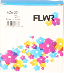 FLWR Brother  TZE-231 zwart op wit breedte 12 mm Front box