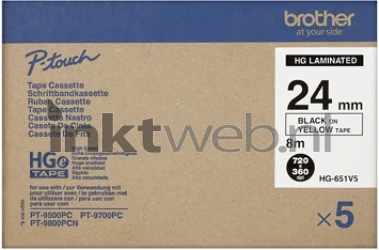 Brother  HGE-651V5 zwart op geel breedte 24 mm Front box